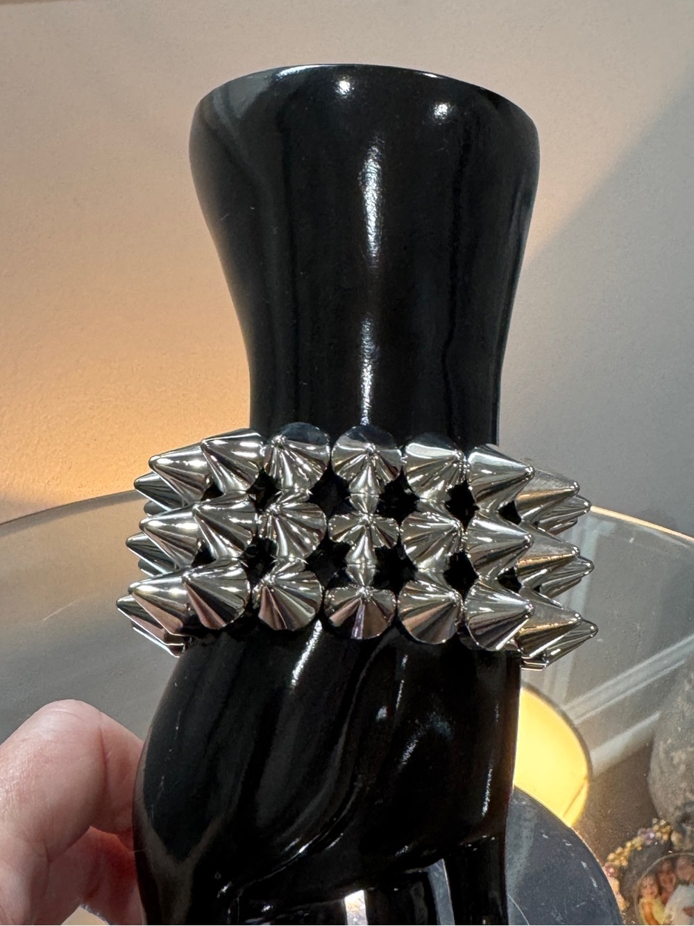 Three Row Spiked Punk Goth Stretch Silver Spike Bracelet
